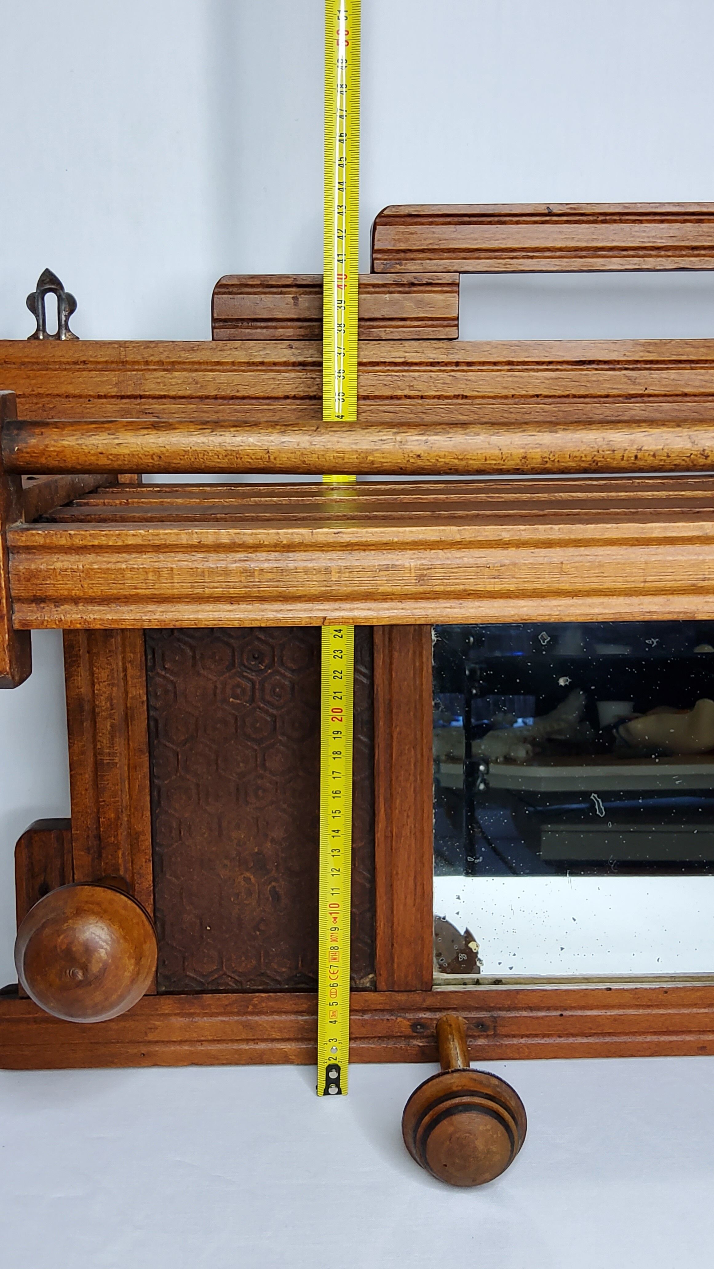 Wooden wall coat rack, 4 hooks, Art Deco style, 71 cm