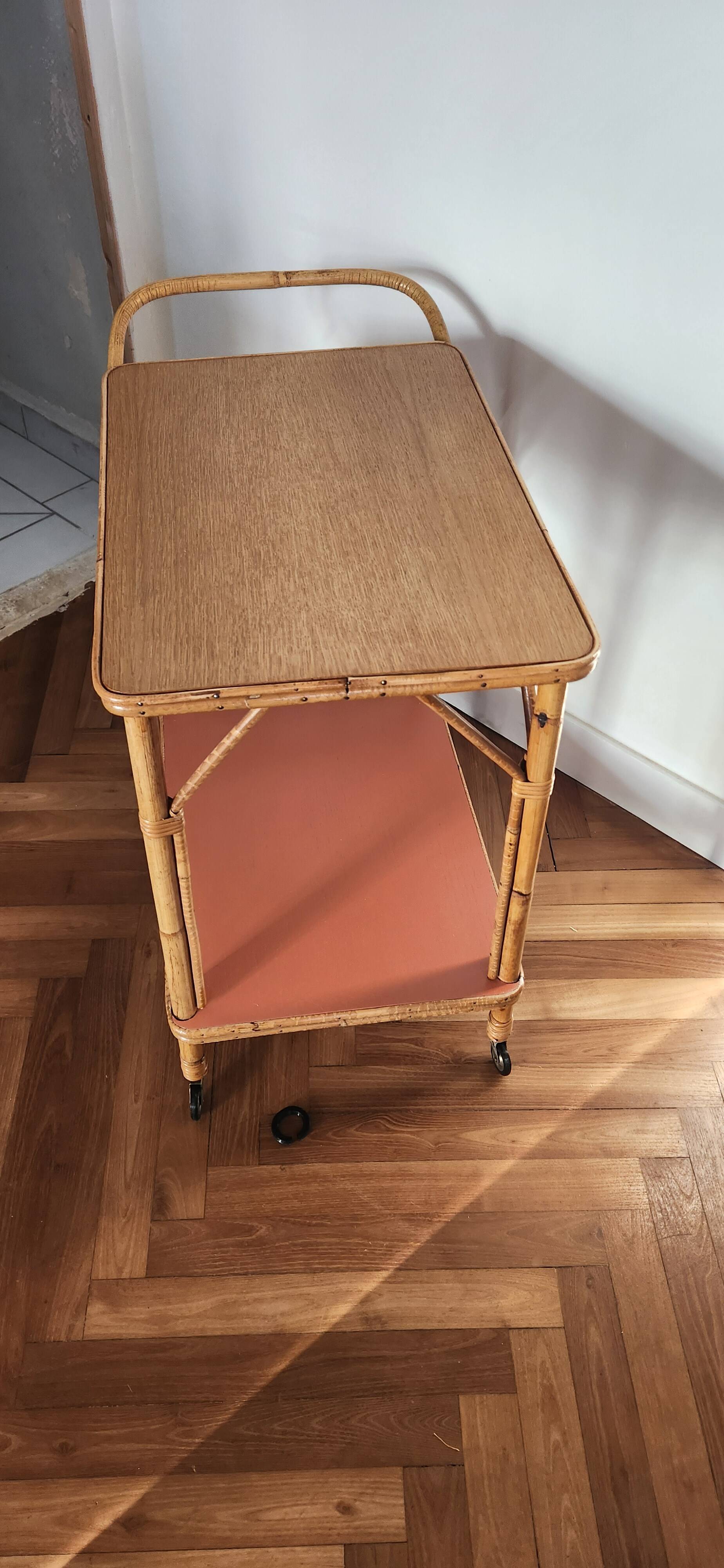 Rolling dessert trolley rattan bamboo terracotta