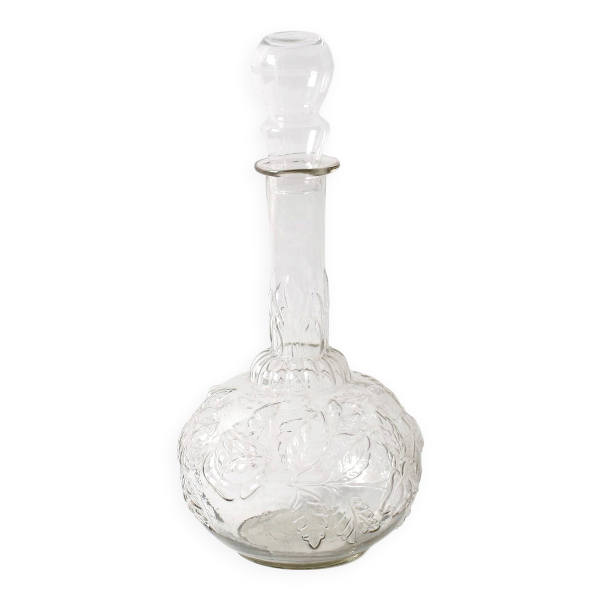 Vintage Glass Decanter / Roses Patterned Wine Carafe / Empoli  Italy  1950s