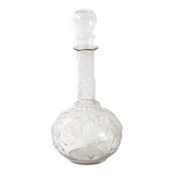 Vintage Glass Decanter / Roses Patterned Wine Carafe / Empoli  Italy  1950s