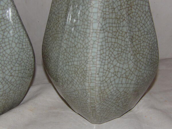 paire de grands vases porcelaine céladon vert craquelée  XIX ème - XX ème