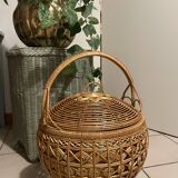 Large vintage woven rattan basket