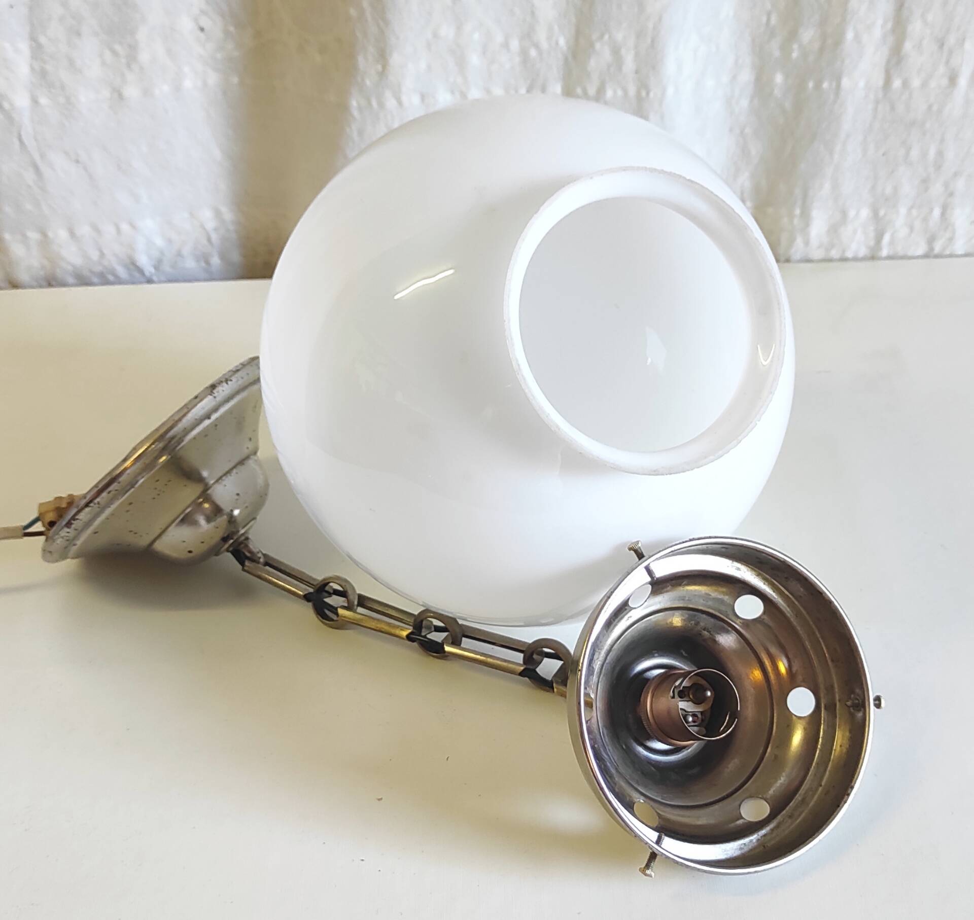 Bauhaus opaline globe pendant light diameter 20 cm - 1930s