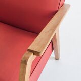 Fauteuil vintage en bois de hêtre et revêtement en eskay. France, années 60