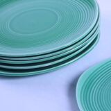 Set of 6 small vintage green plates from Sarreguemines.