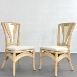 Square Rattan and Stone Marquetry Table with Matching Chairs, 1970