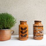 Set of 2 West Germany ceramic pots, brown and white patterns