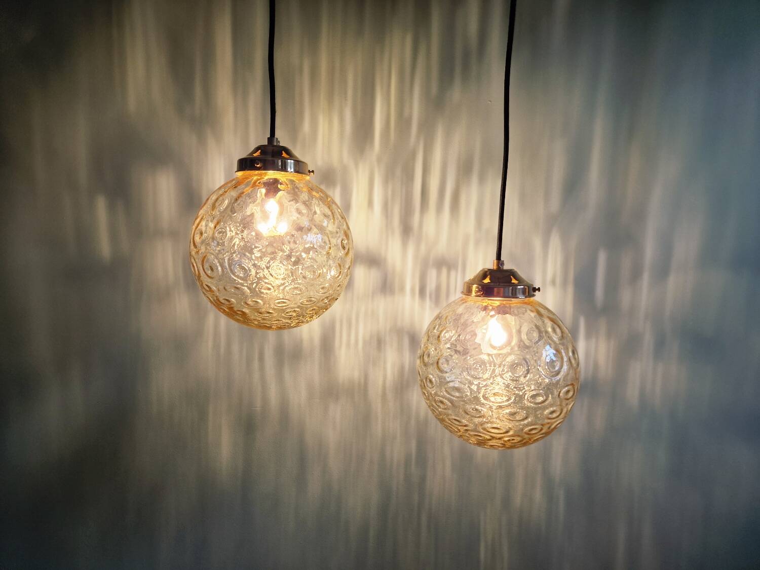 Amber bubble glass vintage pendant, 1970s