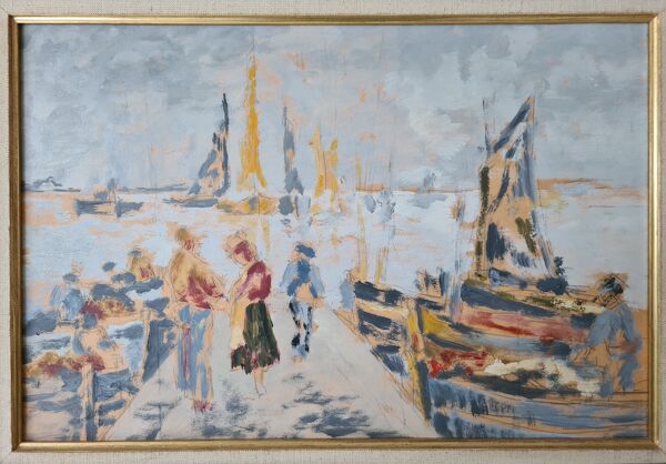 Retour de pêche - technique mixte post-impressionniste