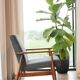 Dark Graphite Corduroy Lounge Chair Vintage Turned Legs Velvet Fabric 