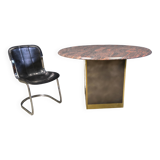 Vintage round granite and brass centre table by Belgochrom, 1970s