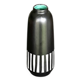 Upsala Ekeby Ceramic Vase – Black with Striped Pattern – Turquoise Interior –