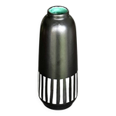 Upsala Ekeby Ceramic Vase – Black with Striped Pattern – Turquoise Interior –