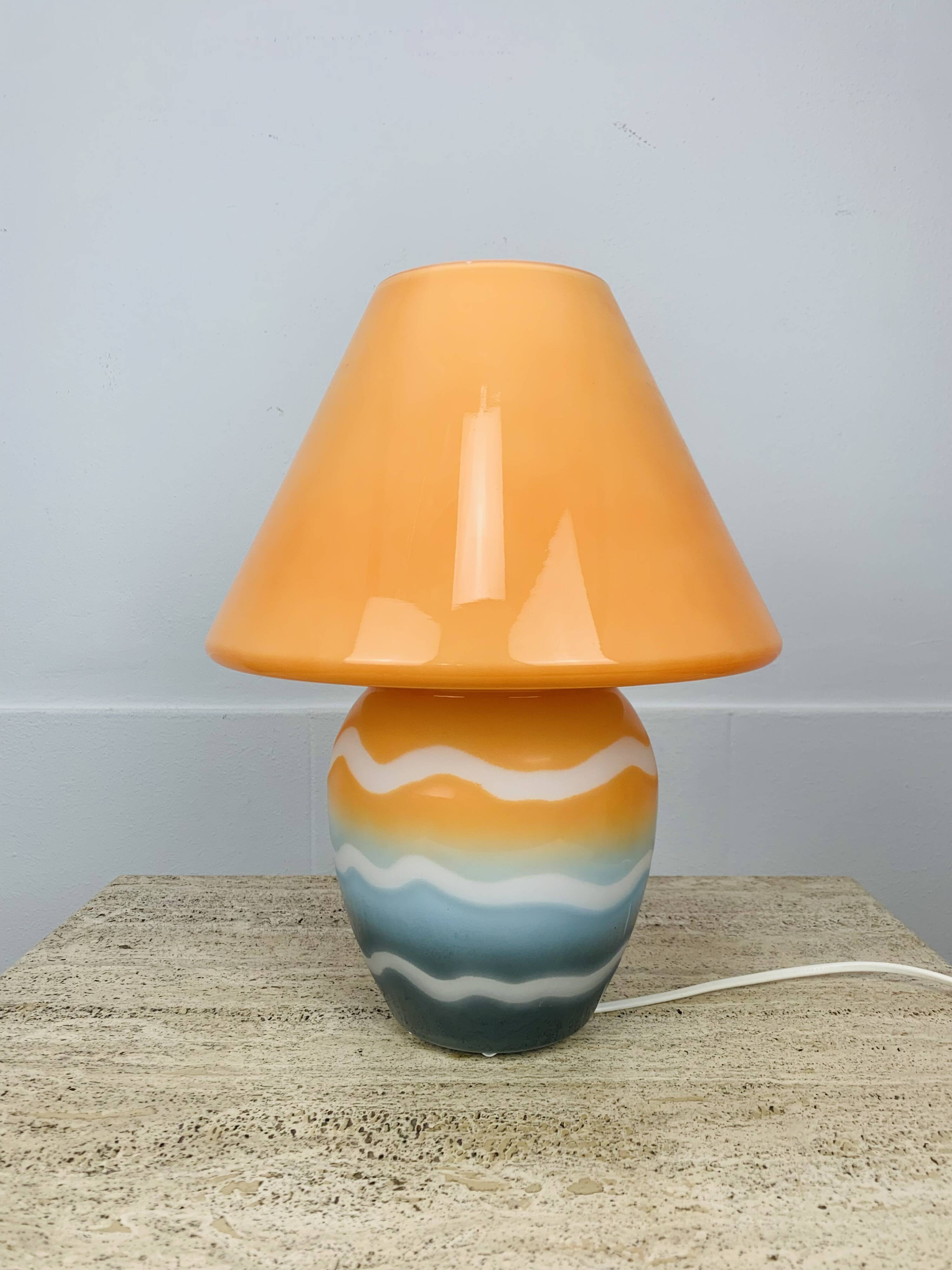 80s glass mushroom lamp, vintage