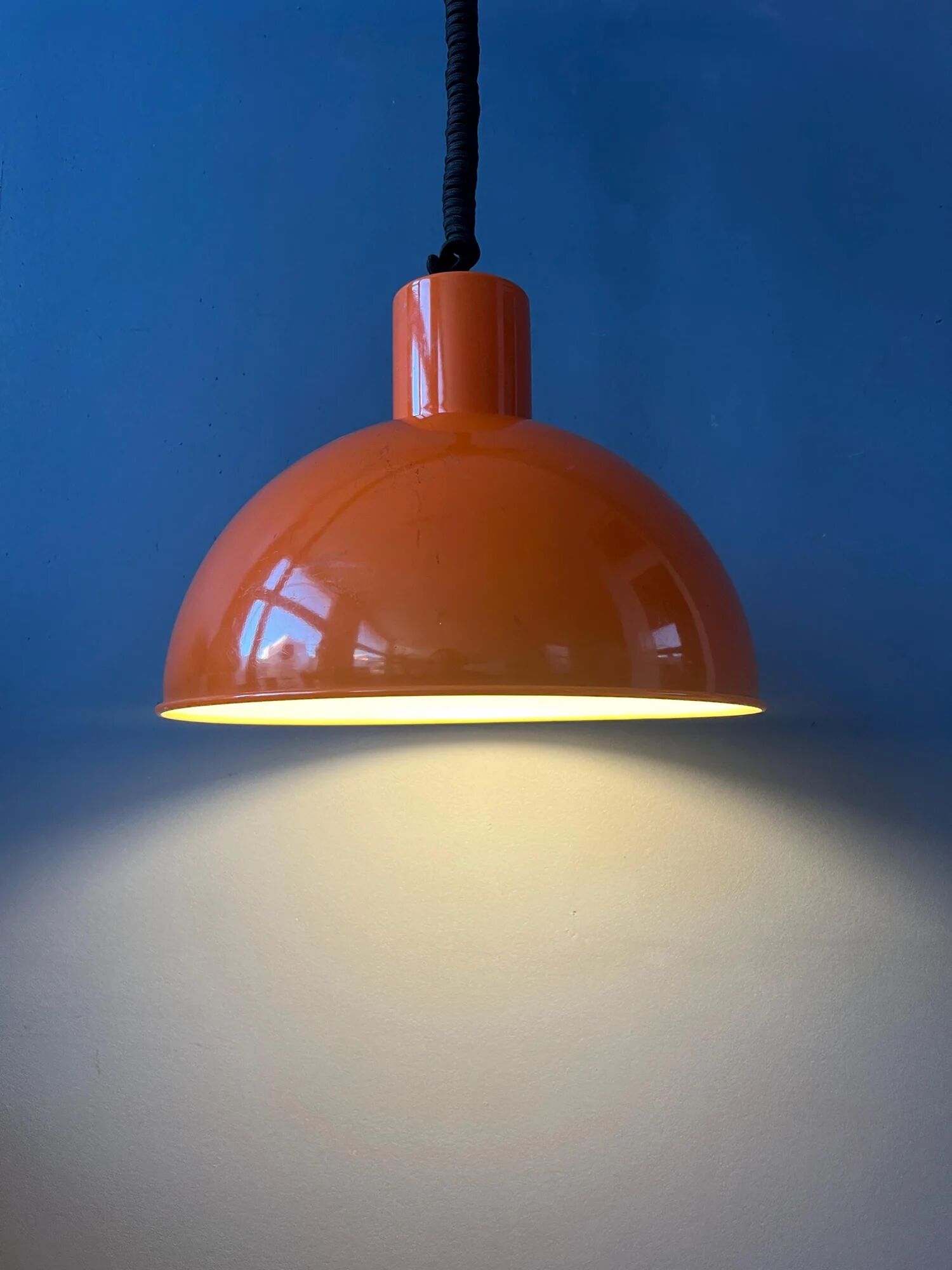Orange Fog & Morup enamel pendant lamp by Joe Hammerborg