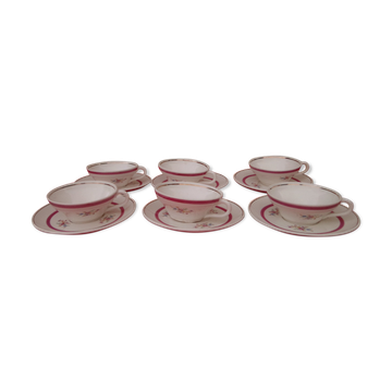 6 coffee cups with saucer in gien faience