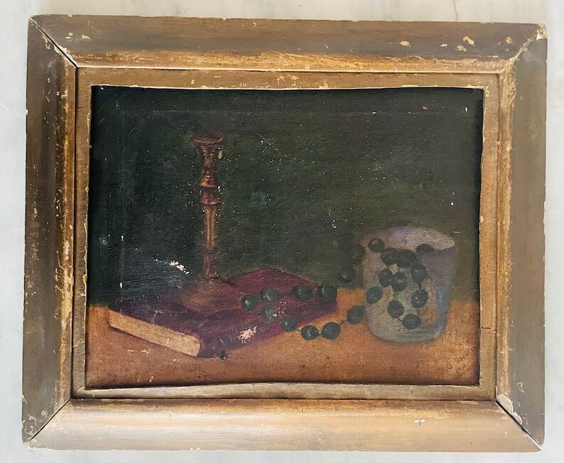 Still life with book, necklace and candlestick 1910