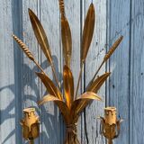 Pair of wall sconces in the shape of a wheat sheaf with two lights.