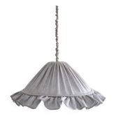 Suspension Emilia, pleated lampshade with frills, grey stripes.