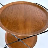 Vintage Scandinavian Serving Bar Cart with Teak Trays