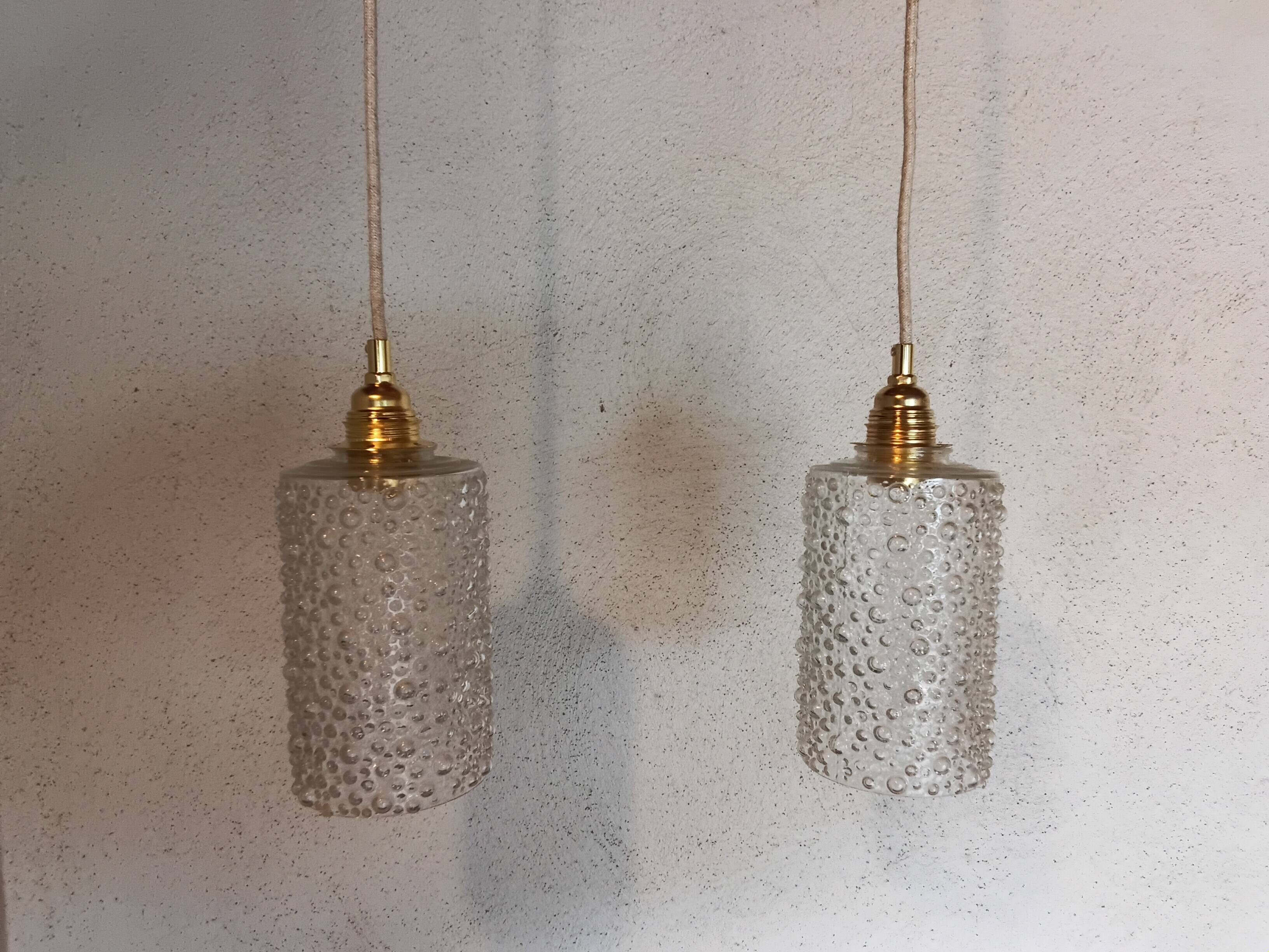 Set of two vintage bubble glass pendant lights
