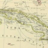 Map of Cuba and The Caribbean Sea circa 1869 Keith Johnston Royal Atlas Hand coloured map