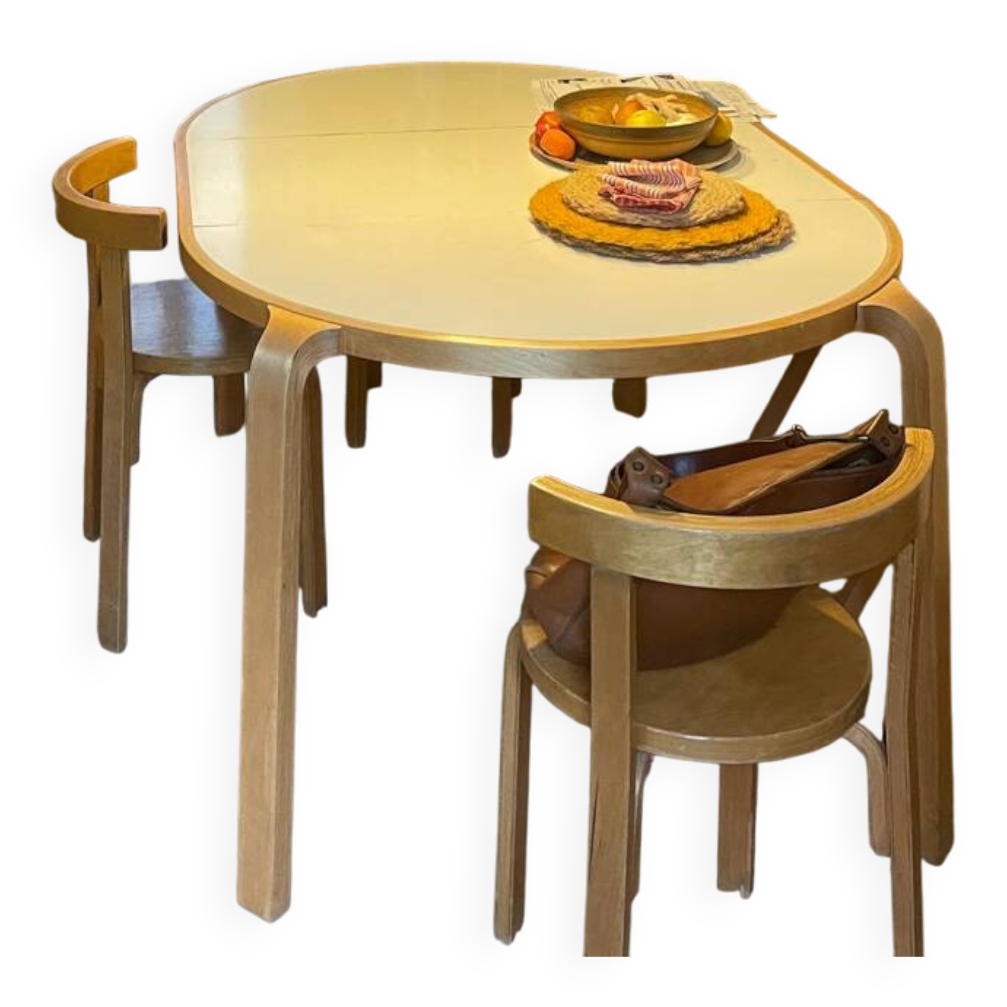Attractive designer set: table, chairs and stool
