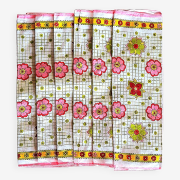 Lot de 6 serviettes de table fleuries 70s