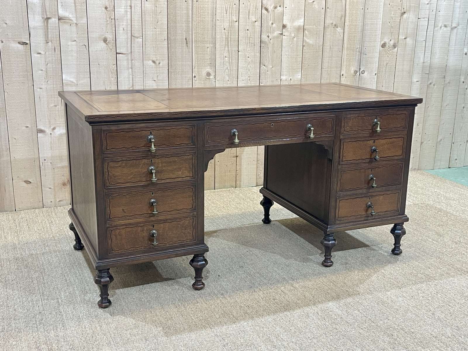 1930s English flat desk in oak