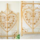 Bamboo wicker 1970s heart design 3 panel room divider