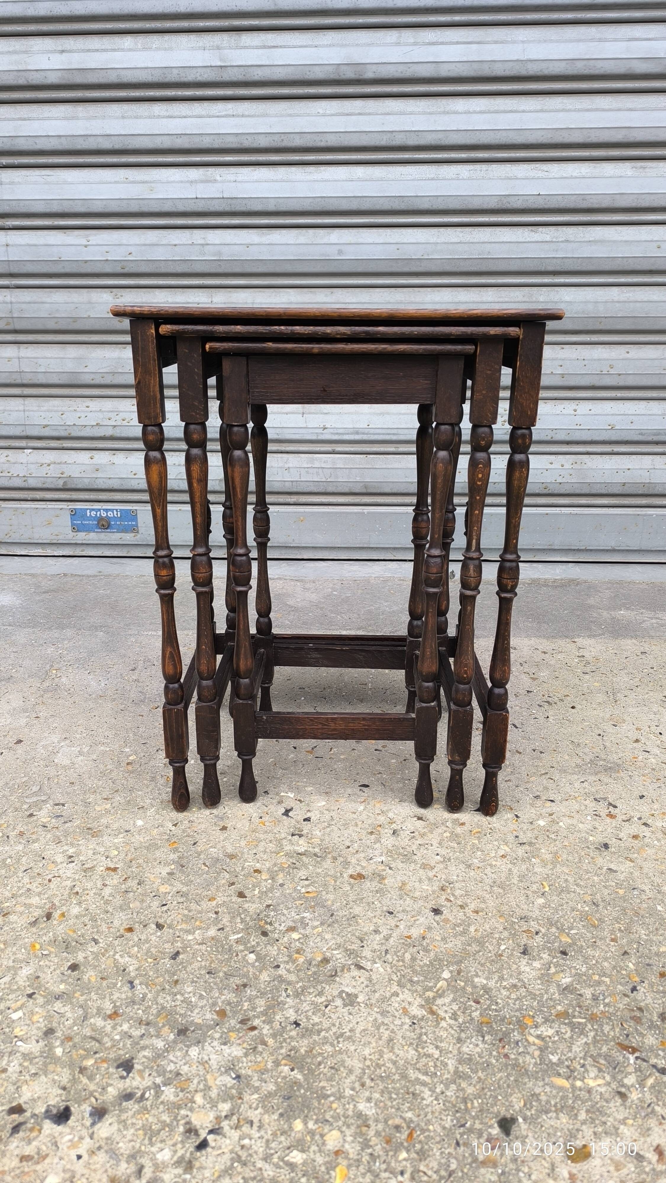Nest of tables in solid oak 1950