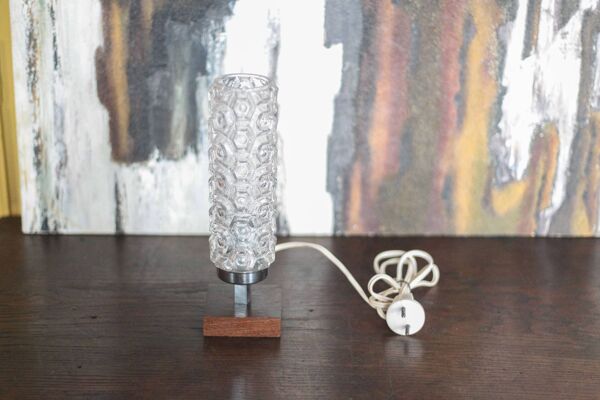 Lampe de table vintage , lampe a poser bois et globe verre, lampe d'appoint
