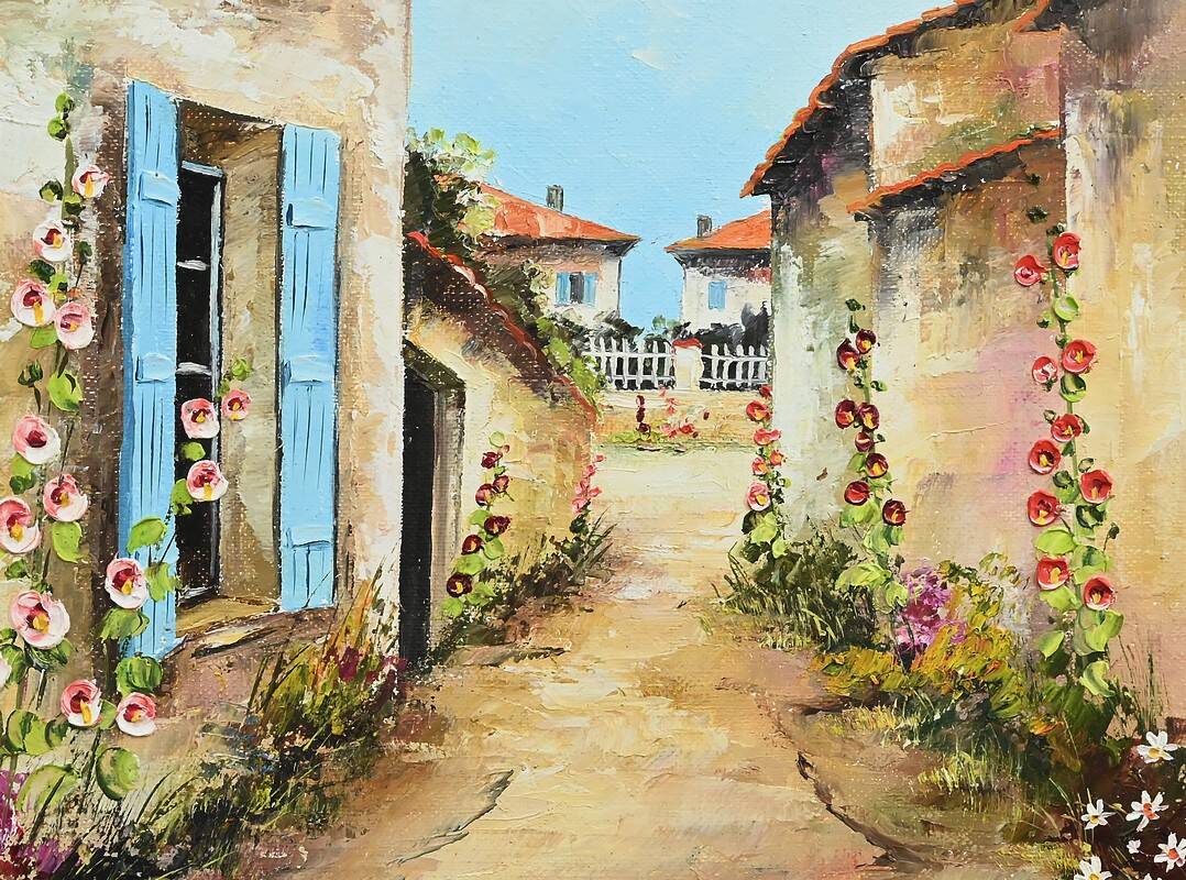 Painting “The Blue Shutters”, signed J. Gaubert – 2nd part 20th century