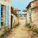 Painting “The Blue Shutters”, signed J. Gaubert – 2nd part 20th century