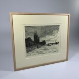 Lithographie paysage anglais du XIXème siècle "Parlement de Londres"  par Maximilien Luce