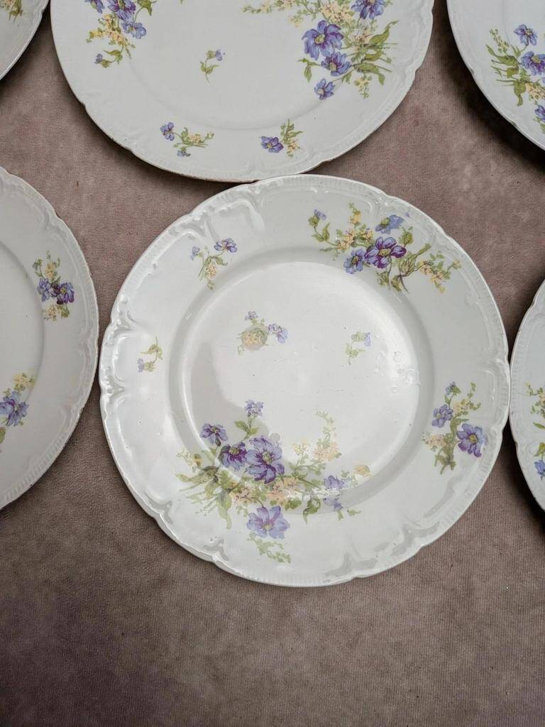 Set of 12 dessert plates in Limoges porcelain GDA France – floral design