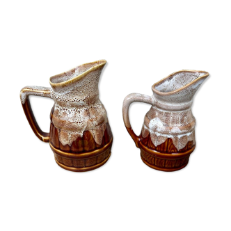 Pair of antique ceramic bistro pitchers