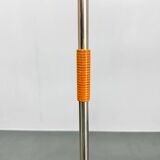 1950s Brass & Glass Adjustable Floor Lamp with Wooden Detail