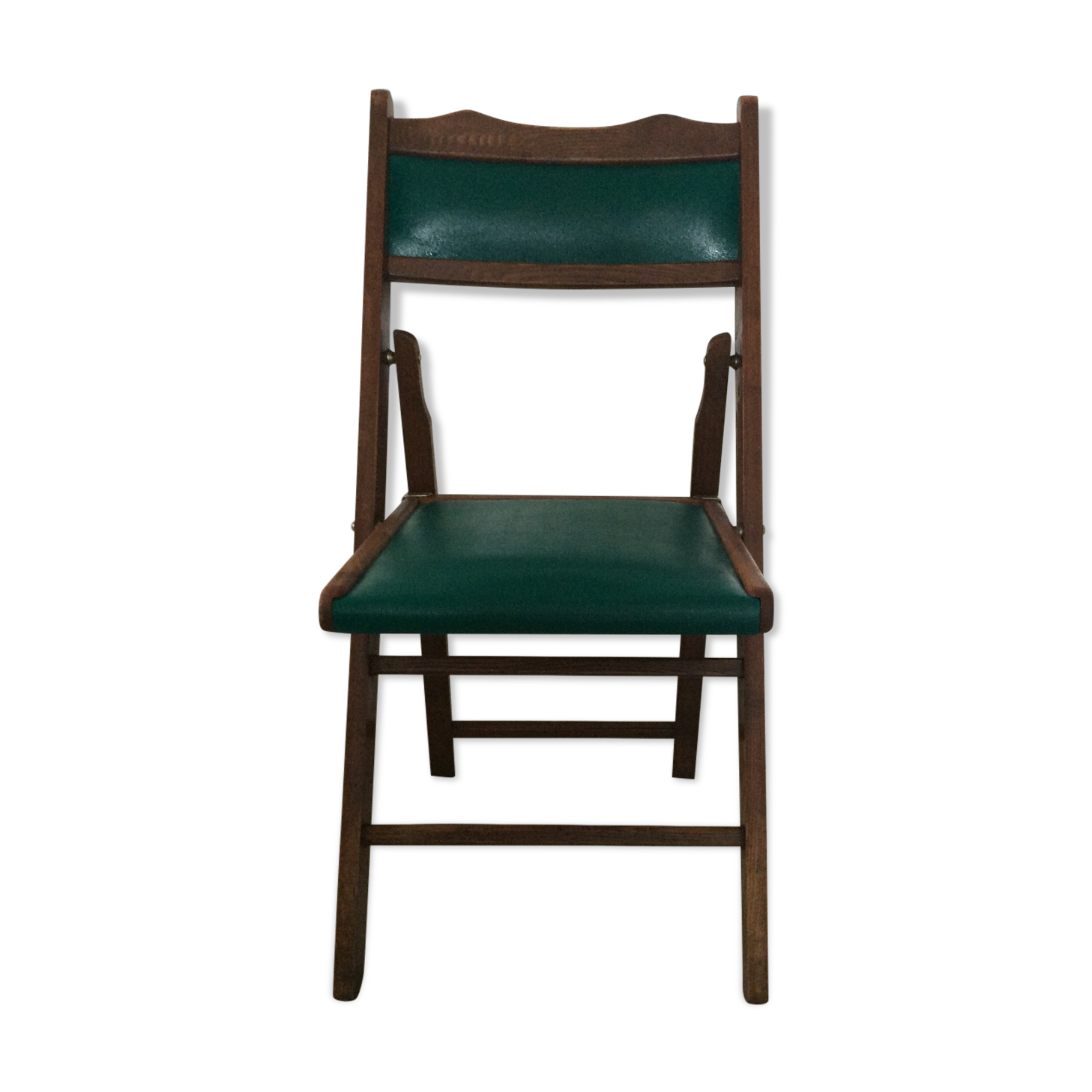 Chaise pliante en bois et skaï vert
