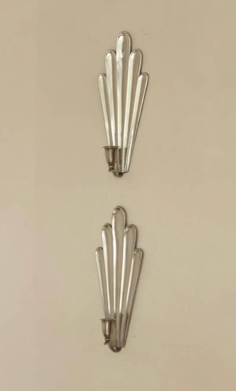 Pair of Swedish Pewter Wall Sconces, 1930s, by C.G. Hallberg, Stockholm