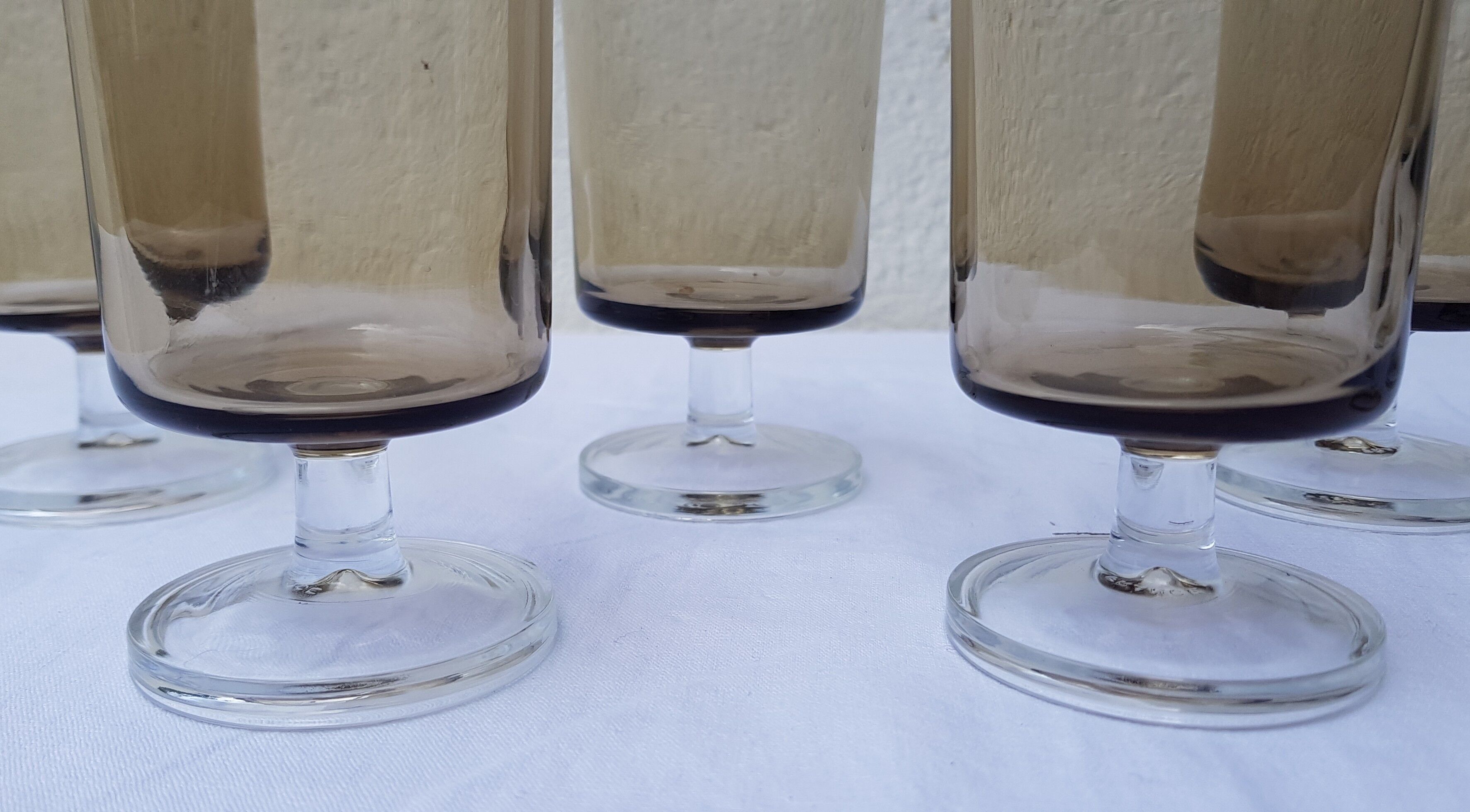 Set of 9 smoked glass wine glasses 70's