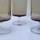 Set of 9 smoked glass wine glasses 70's