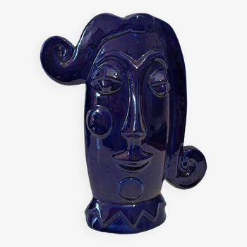 Blue face vase ceramic design 20th century Sandra Corina