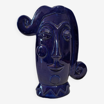 Vase Visage bleu céramique design XXe Sandra Corina