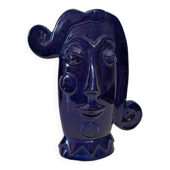 Blue face vase ceramic design 20th century Sandra Corina