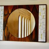 Vintage rosewood and ceramic mirror by berthold muller 1950