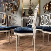Set of 6 lyre chairs from the Napoleonic III period in painted wood in the Louis XVI style.