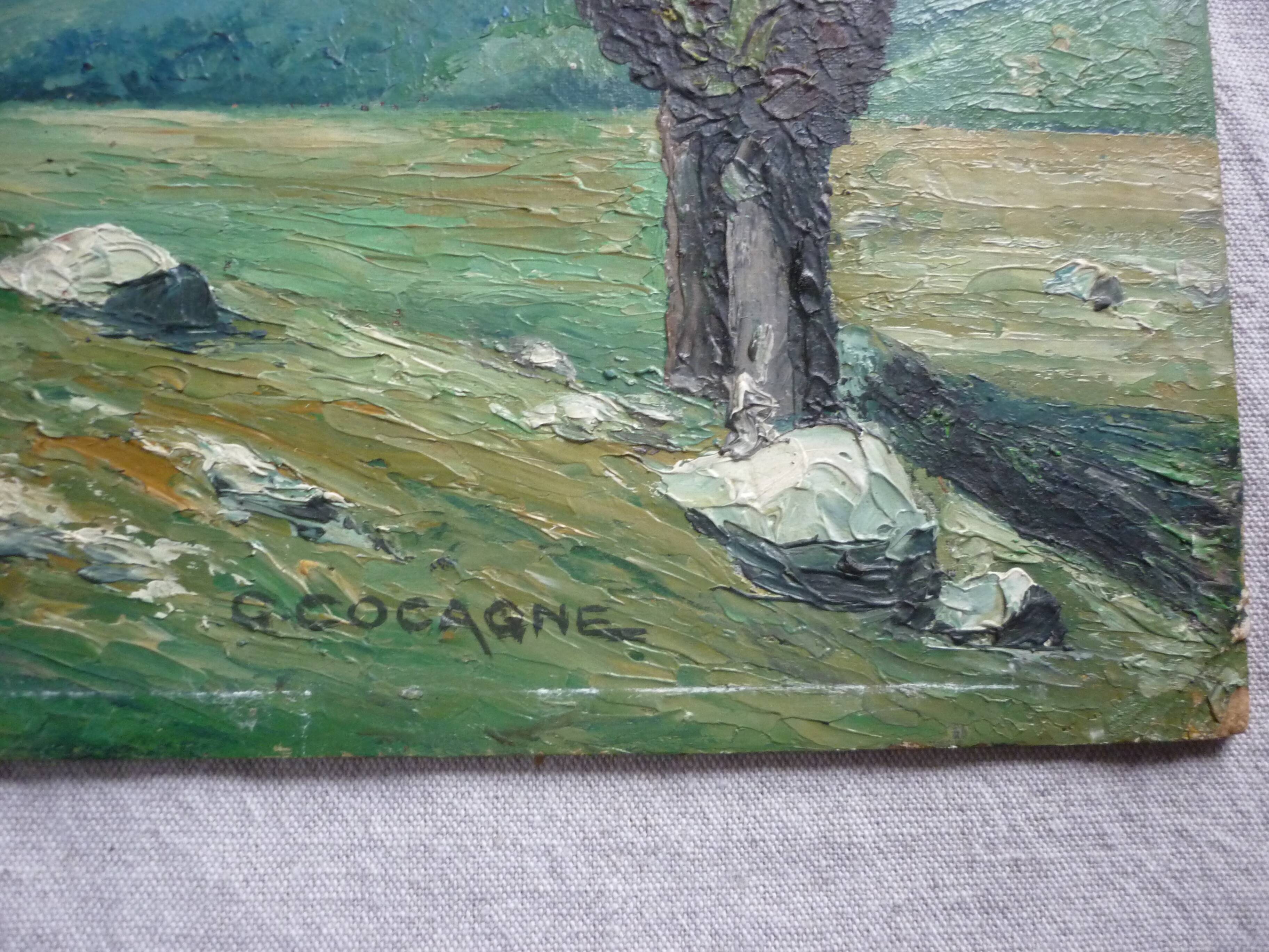 Painting painting on landscape panel signed g cocagne