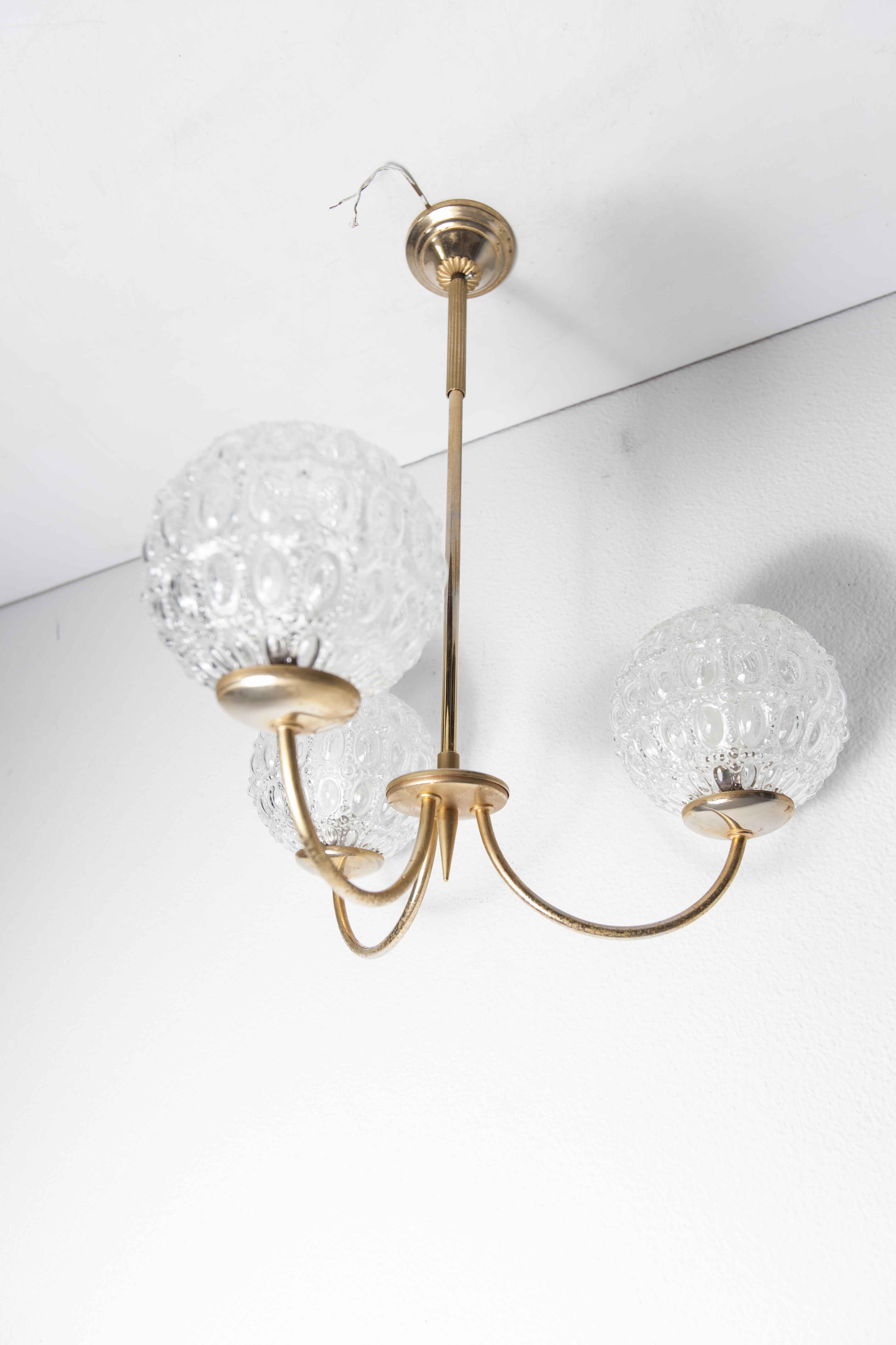 Brass ceiling and glass 3 balls 1960