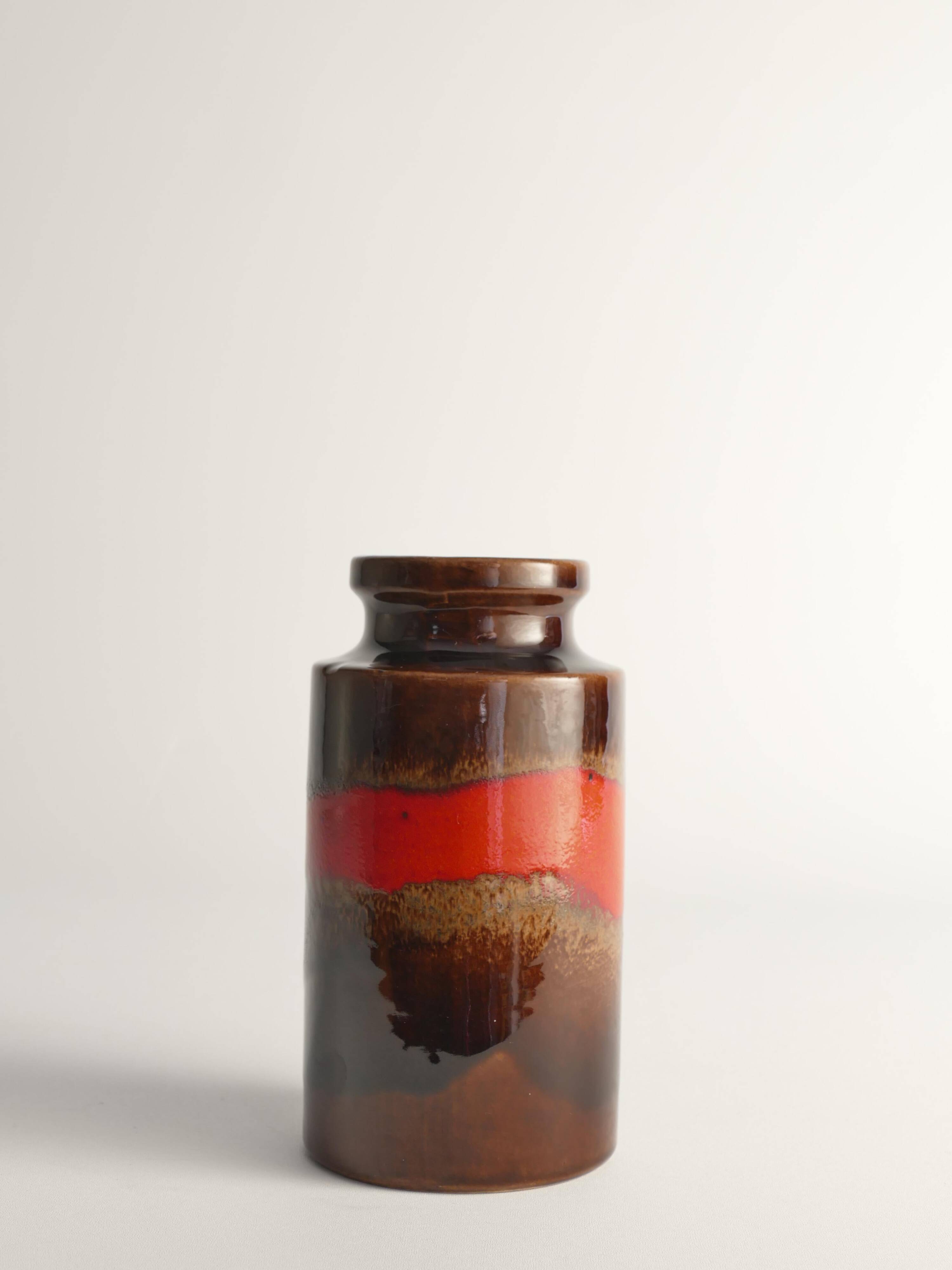 Mid-century Modern Fat Lava Red and Brown Stoneware Vase by Scheurich, W Germany
